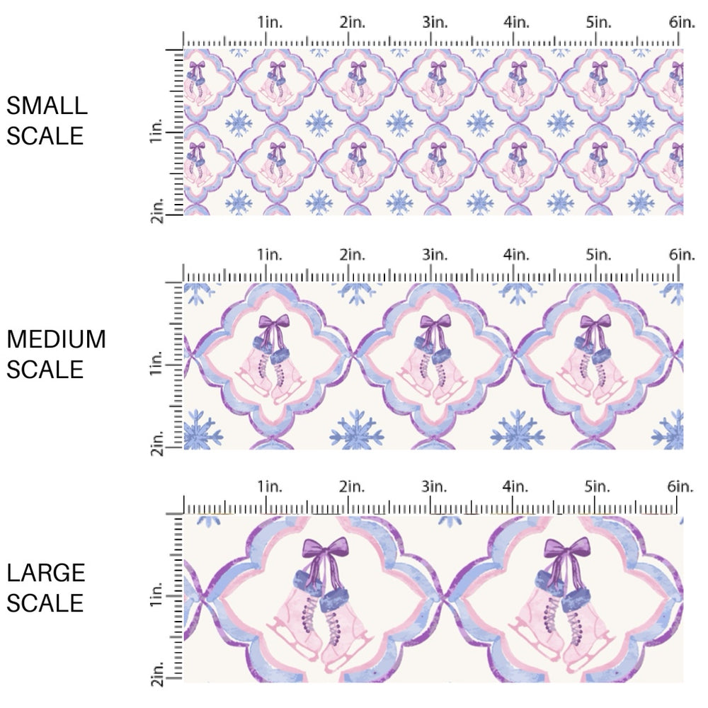 These Christmas themed pattern fabric by the yard features the following design elements: Christmas ice skating lattice pattern. This fun themed fabric can be used for all your sewing and crafting needs!