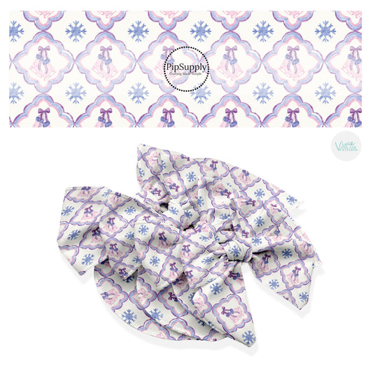 These Christmas themed no sew bow strips can be easily tied and attached to a clip for a finished hair bow. These fun patterned bow strips are great for personal use or to sell. These bow strips feature the following design elements: Christmas ice skating lattice pattern.