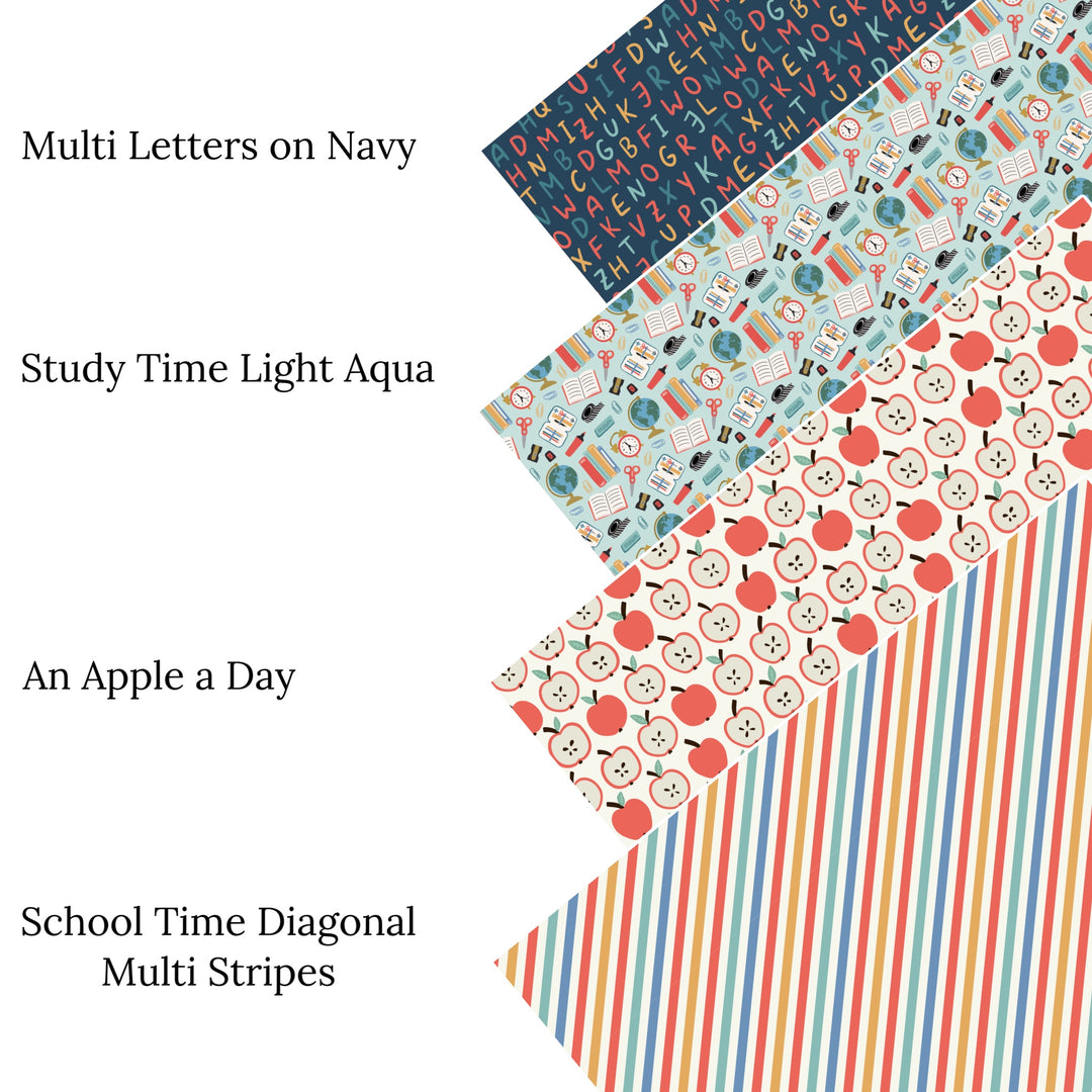 School Time Diagonal Multi Stripes Faux Leather Sheets