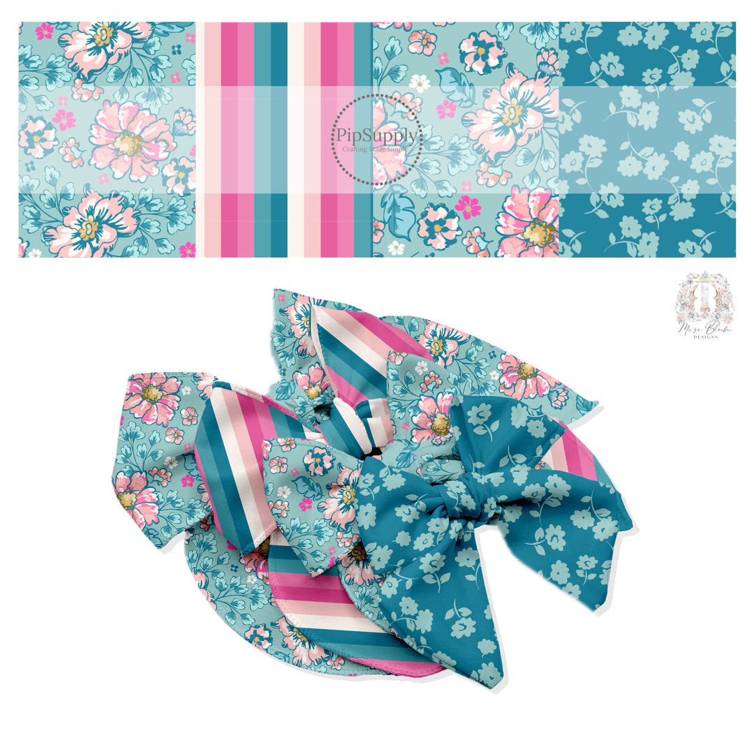 Fresh Blue Blooms Hair Bow Strips