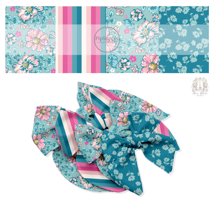 Fresh Blue Blooms Hair Bow Strips