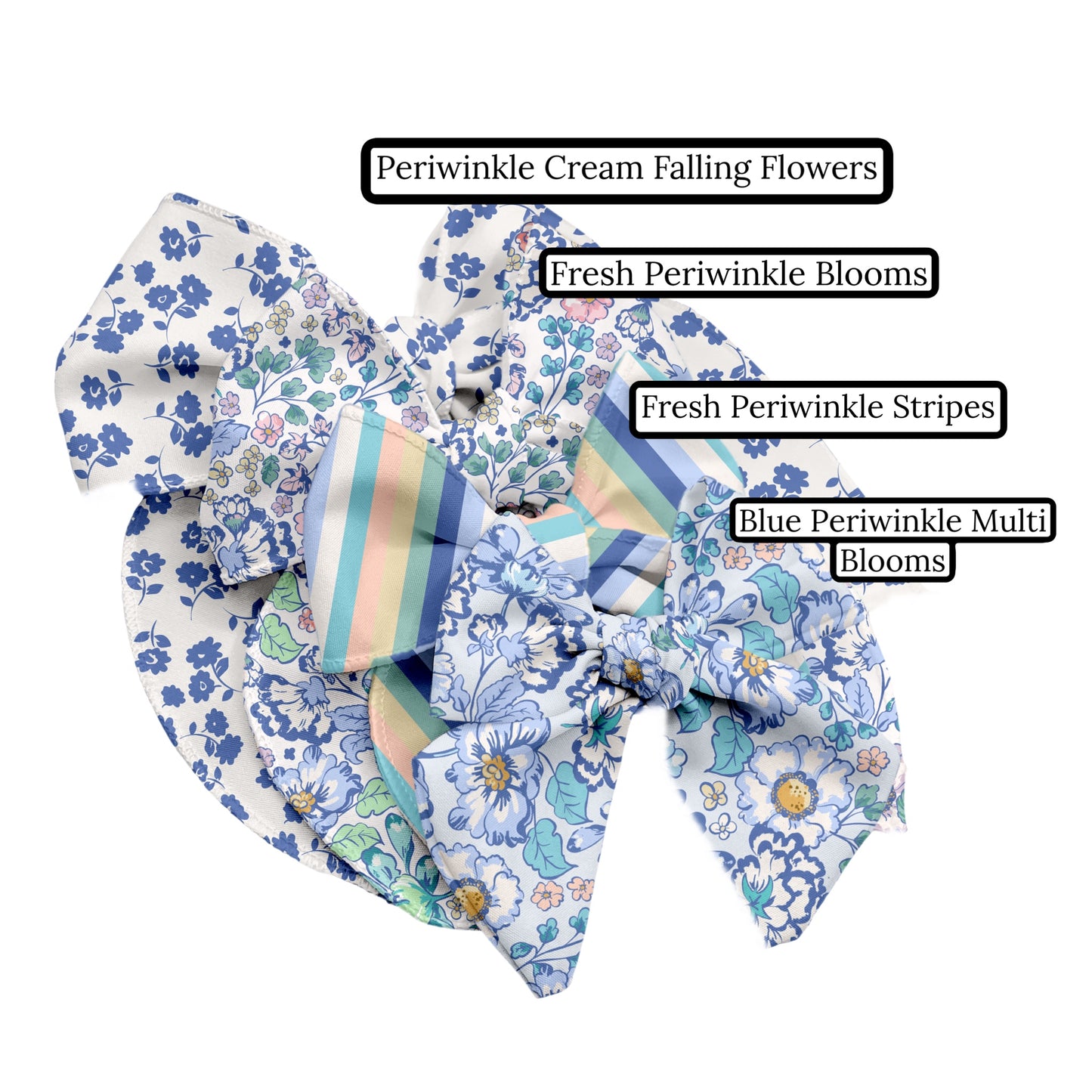 Periwinkle Cream Falling Flowers Hair Bow Strips