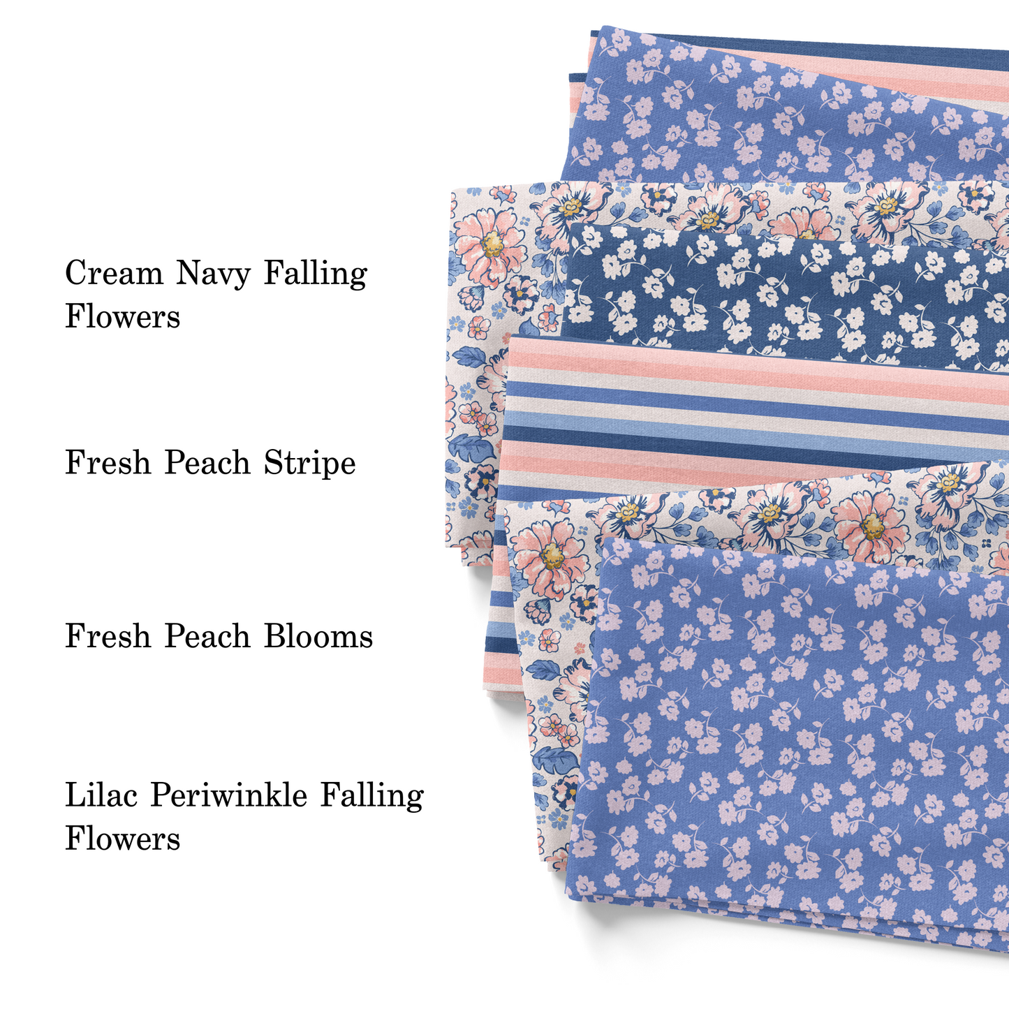 Cream Navy Falling Flowers Fabric By The Yard