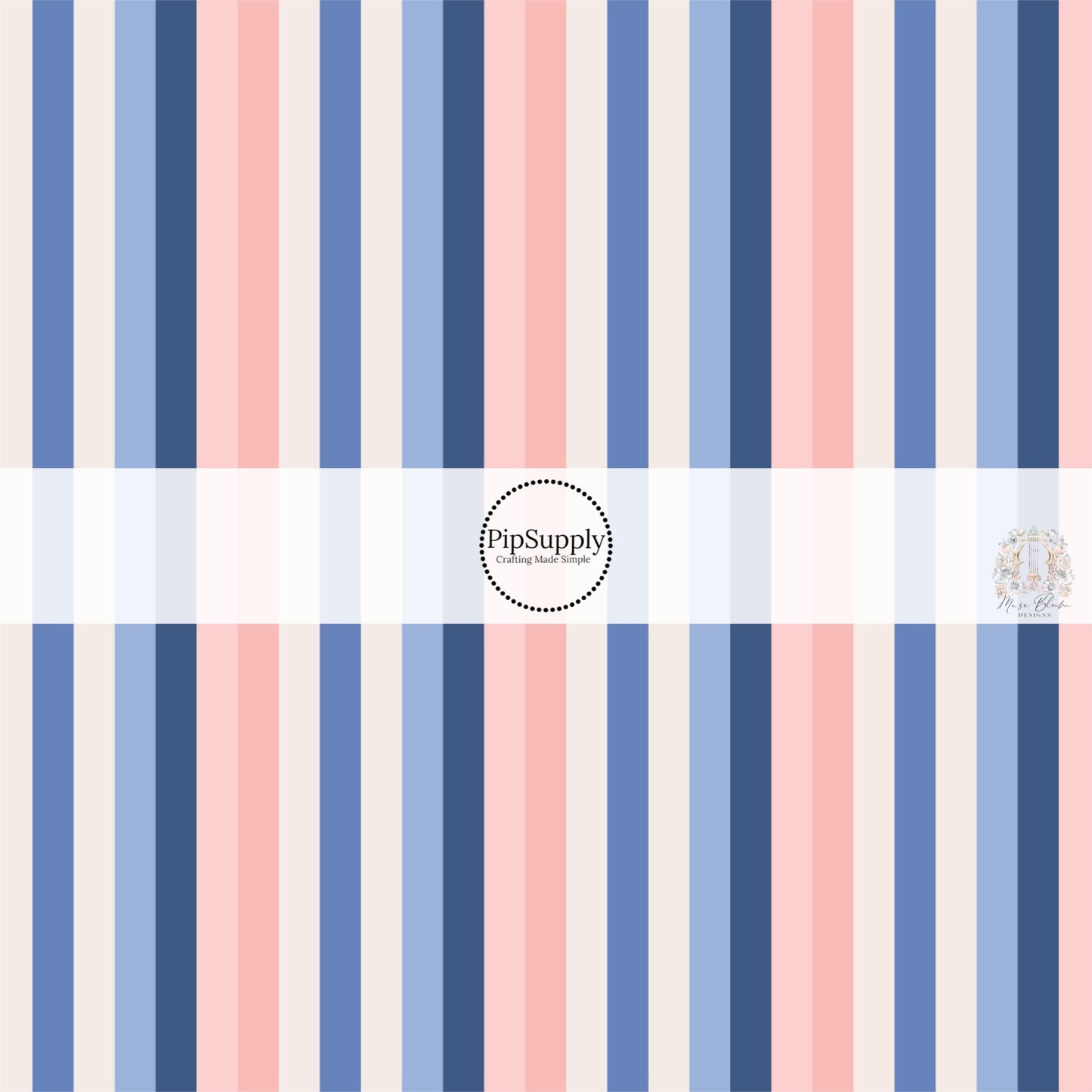 These stripe themed blue, cream, and peach no sew bow strips can be easily tied and attached to a clip for a finished hair bow. These fun striped themed bow strips features white, tan, light pink, light peach, periwinkle, and navy blue stripes are great for personal use or to sell.