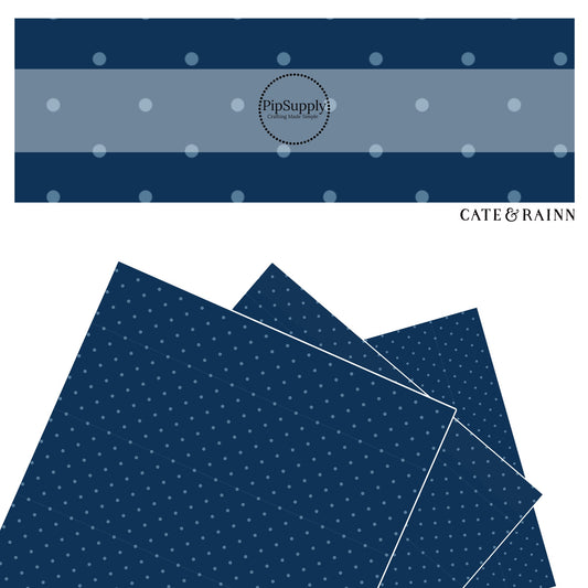 These dot themed navy blue faux leather sheets contain the following design elements: light blue dots on dark blue. Our CPSIA compliant faux leather sheets or rolls can be used for all types of crafting projects. 