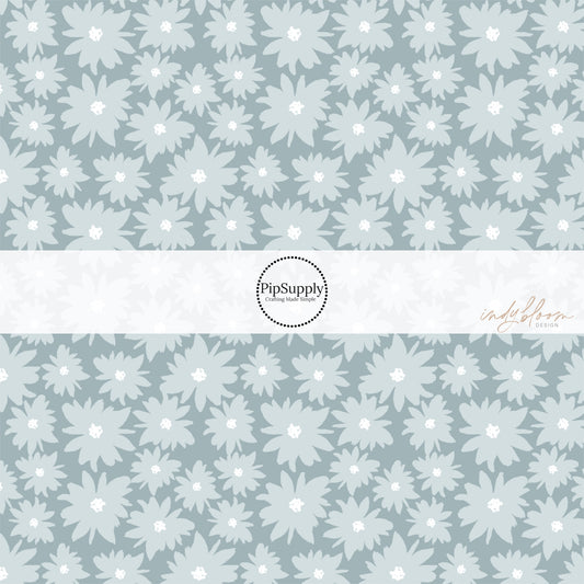 These light colored flowers on light blue fabric by the yard features hyacinth blue and gray bloom flowers. 