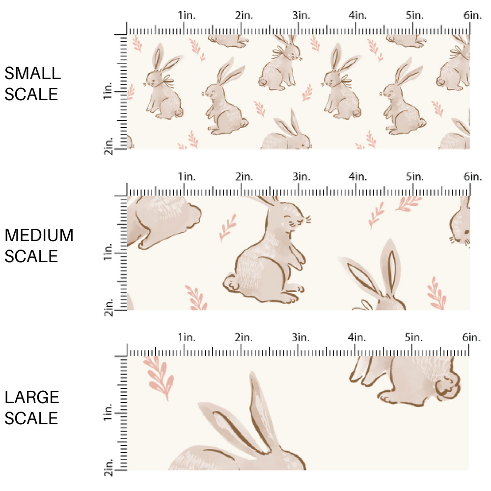 Light Brown Bunnies and Sprigs on Cream Fabric by the Yard scaled image guide.