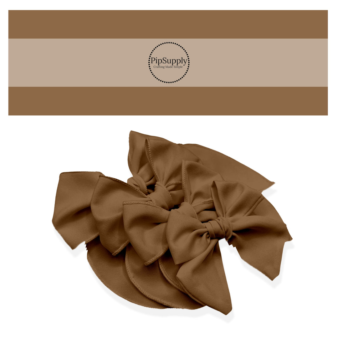 This solid no sew bow strips can be easily tied and attached to a clip for a finished hair bow. These solid light brown colored bow strips are great for personal use or to sell.