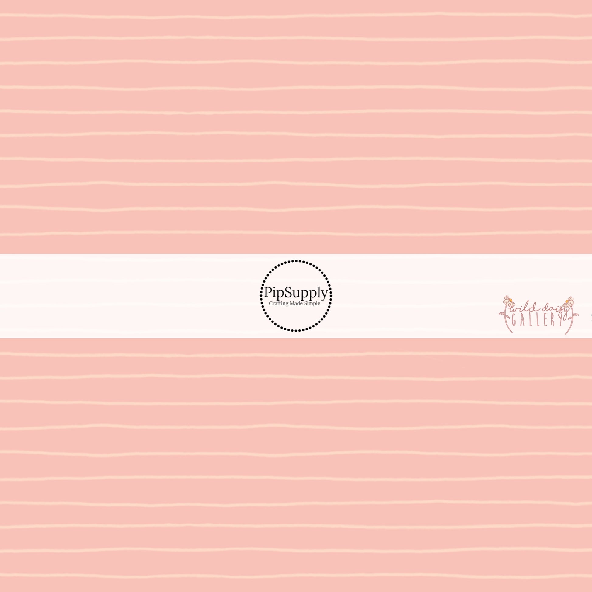 These stripe themed light pink fabric by the yard features small cream pinstripes on light peach.