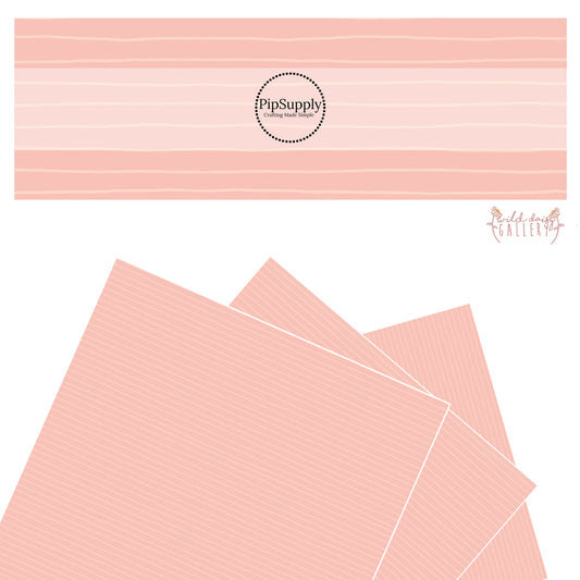 These stripe themed light pink faux leather sheets contain the following design elements: small cream pinstripes on light peach.
