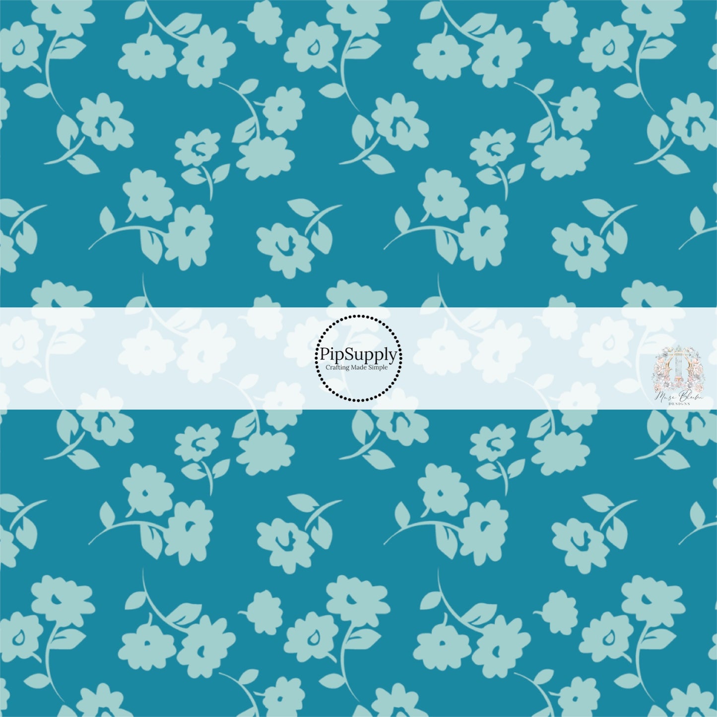 These floral themed dark teal fabric by the yard features light blue flowers on dark teal. This fun summer floral themed fabric can be used for all your sewing and crafting needs! 