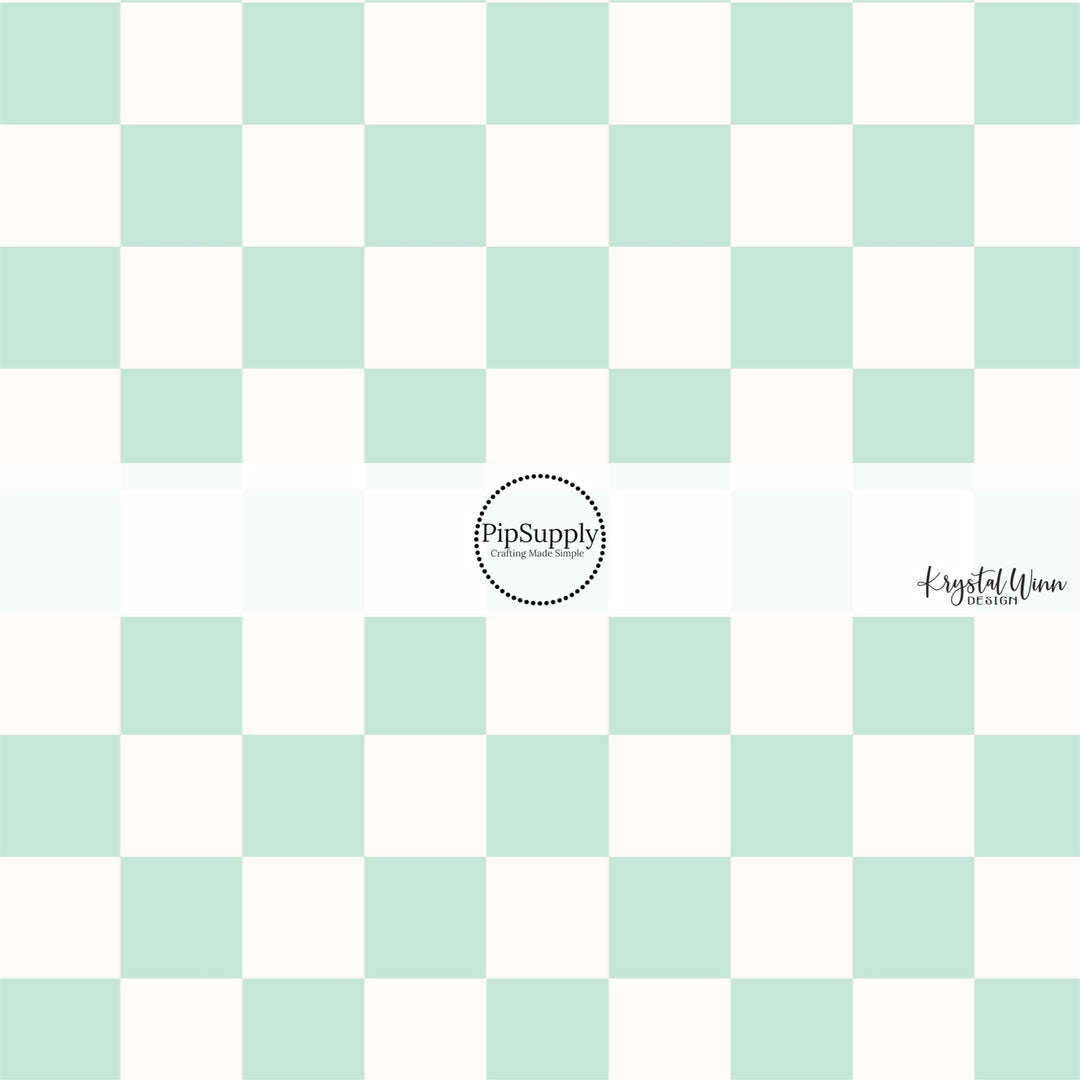 These checkered themed fabric by the yard features cream and light green checkered pattern. This fun party themed fabric can be used for all your sewing and crafting needs! 