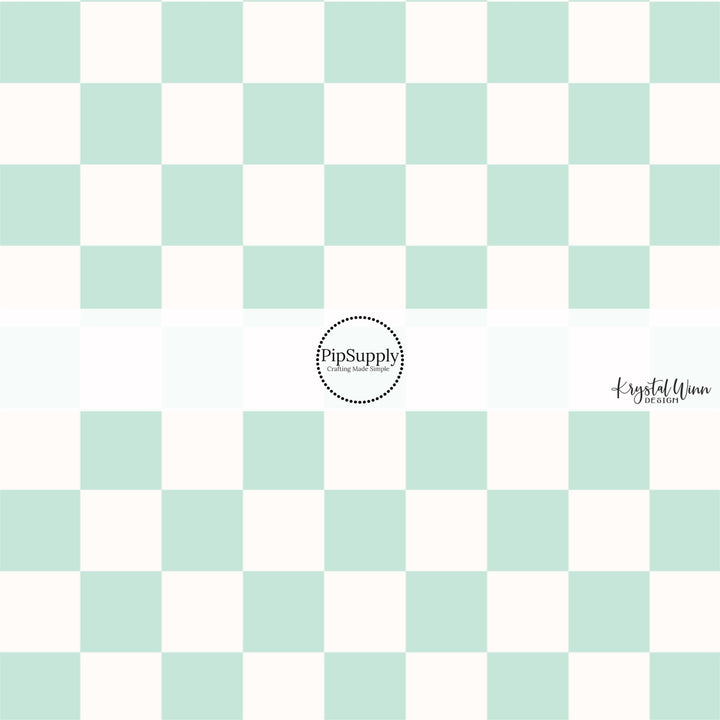 These checkered themed fabric by the yard features cream and light green checkered pattern. This fun party themed fabric can be used for all your sewing and crafting needs! 