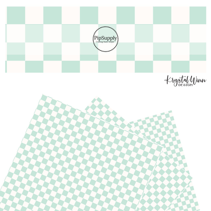 These checkered themed faux leather sheets contain the following design elements: cream and light mint checkered pattern. Our CPSIA compliant faux leather sheets or rolls can be used for all types of crafting projects.