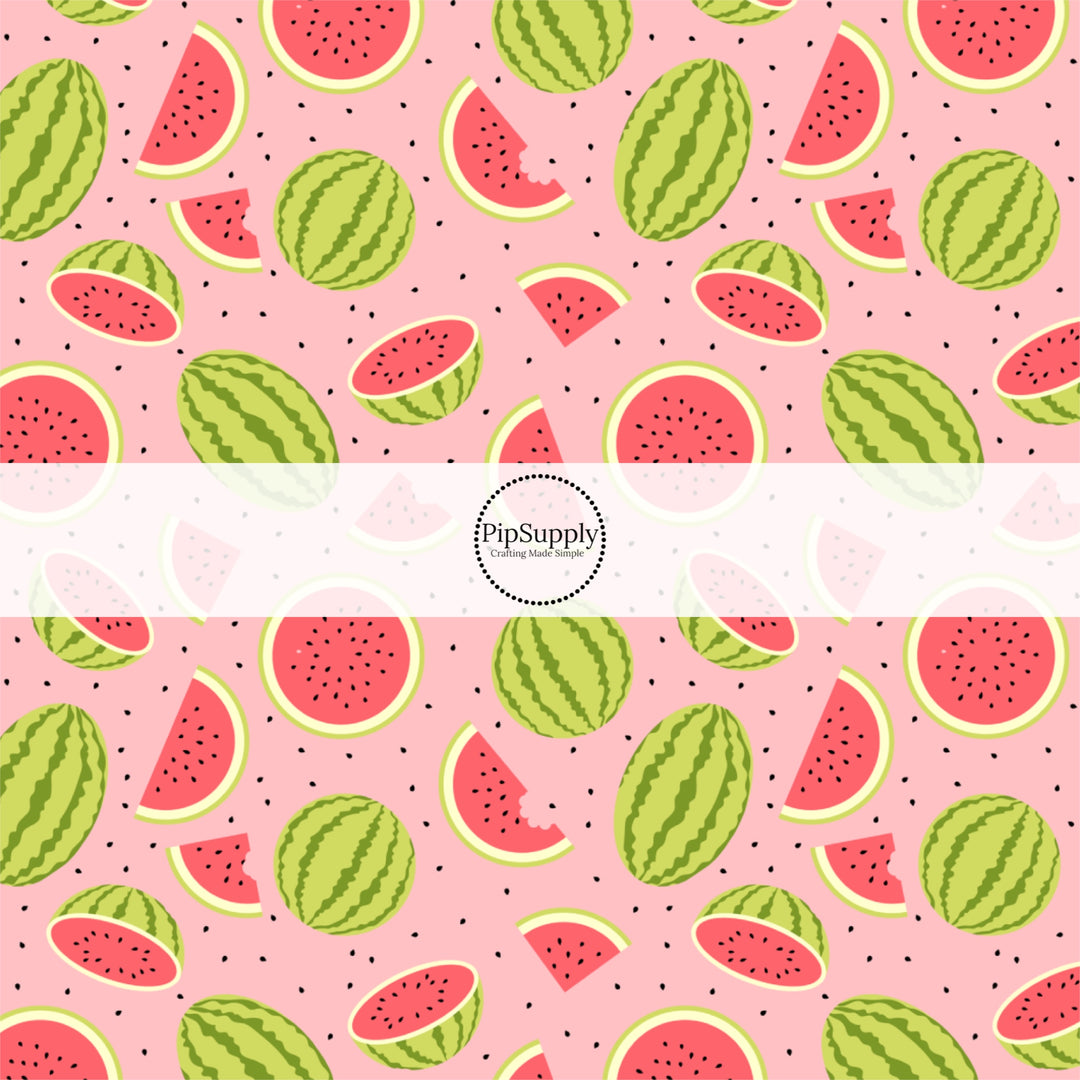 These fruit fabric by the yard features watermelon and watermelon slices. This fun pattern fabric can be used for all your sewing and crafting needs!