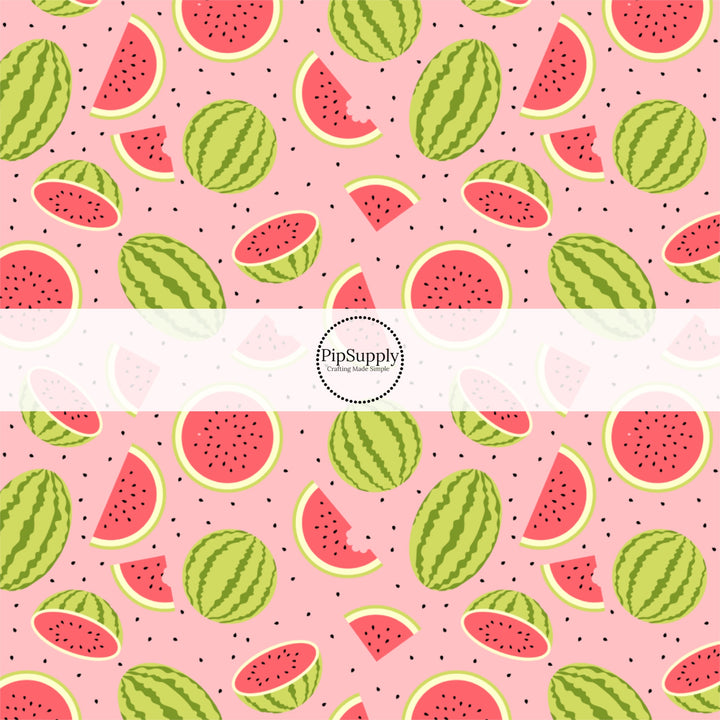 These fruit fabric by the yard features watermelon and watermelon slices. This fun pattern fabric can be used for all your sewing and crafting needs!