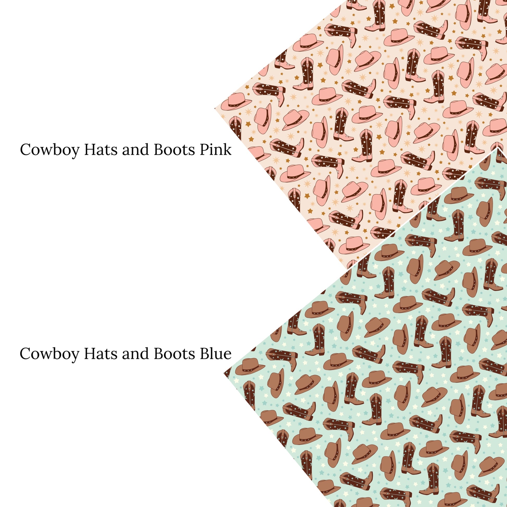 Group photo of Cowboy Hats and Boots faux leather sheets with pattern names. 