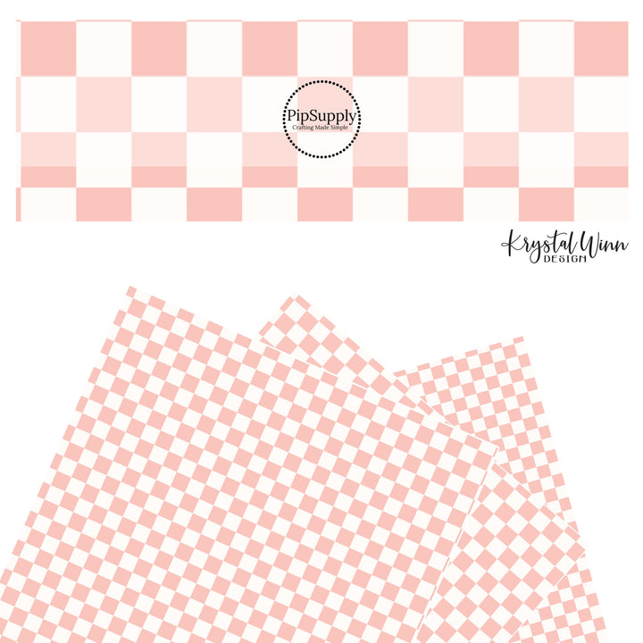 These checkered themed faux leather sheets contain the following design elements: cream and light pink checkered pattern. Our CPSIA compliant faux leather sheets or rolls can be used for all types of crafting projects.