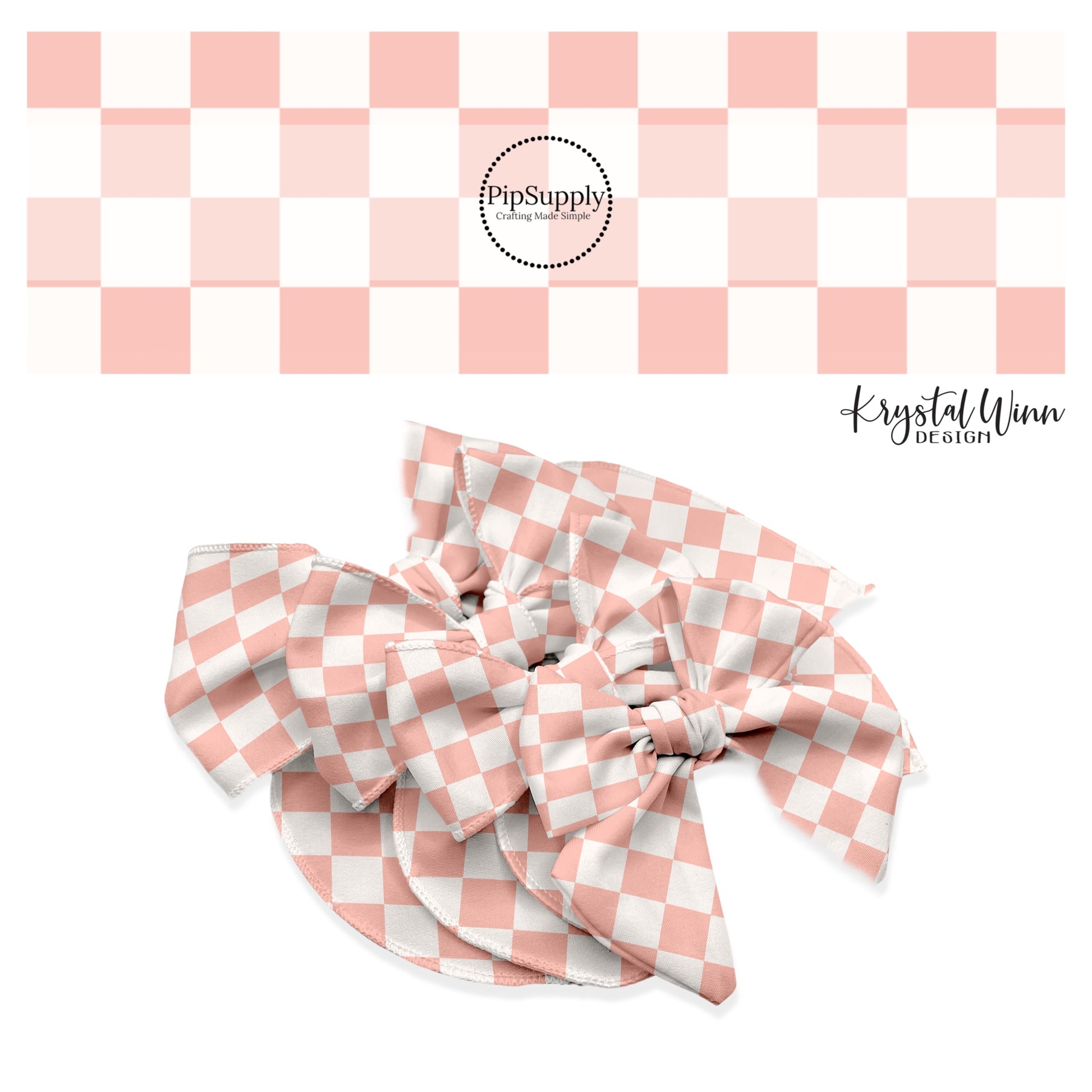 These checkered themed no sew bow strips can be easily tied and attached to a clip for a finished hair bow. These fun party themed bow strips are great for personal use or to sell. The bow strips features cream and light pink checkered pattern.