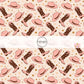 These western themed light pink pattern fabric by the yard features light pink and brown cowgirl hats and cowgirl boots along with tiny brown and tan stars.