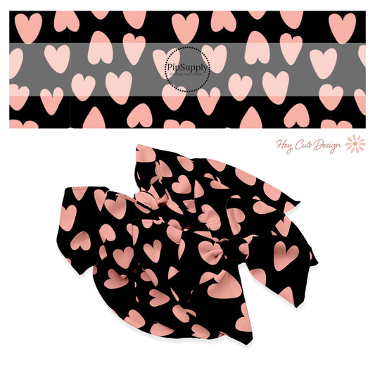 These heart and spot themed black no sew bow strips can be easily tied and attached to a clip for a finished hair bow. These fun animal themed bow strips with leopard pattern with hearts and spots in pink on black are great for personal use or to sell.
