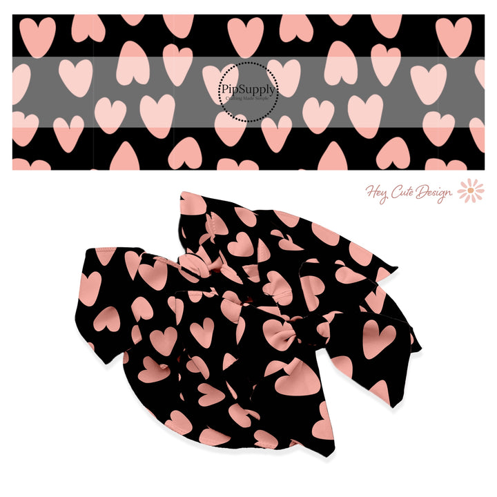 These heart and spot themed black no sew bow strips can be easily tied and attached to a clip for a finished hair bow. These fun animal themed bow strips with leopard pattern with hearts and spots in pink on black are great for personal use or to sell.