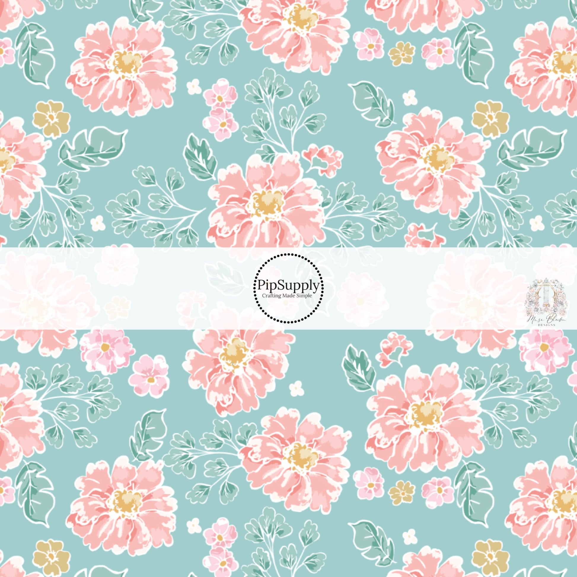 These floral themed light seafoam no sew bow strips can be easily tied and attached to a clip for a finished hair bow. These fun summer floral themed bow strips features light peach, cream, and teal flowers on seafoam are great for personal use or to sell.