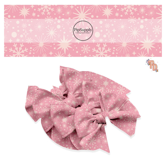 Light pink scattered snowflakes on pink hair bow strips