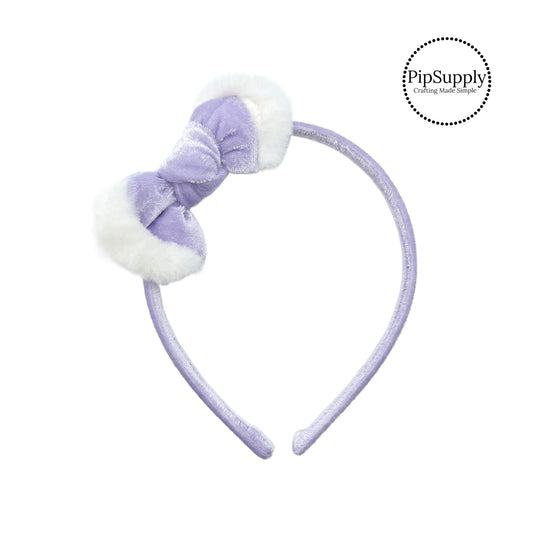 pastel purple with white fur trim knotted bow headband