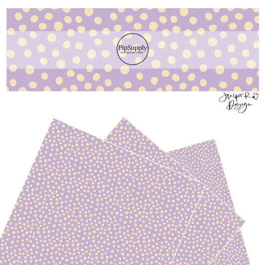These dot themed pastel purple faux leather sheets contain the following design elements: small cream dots scattered on light purple.