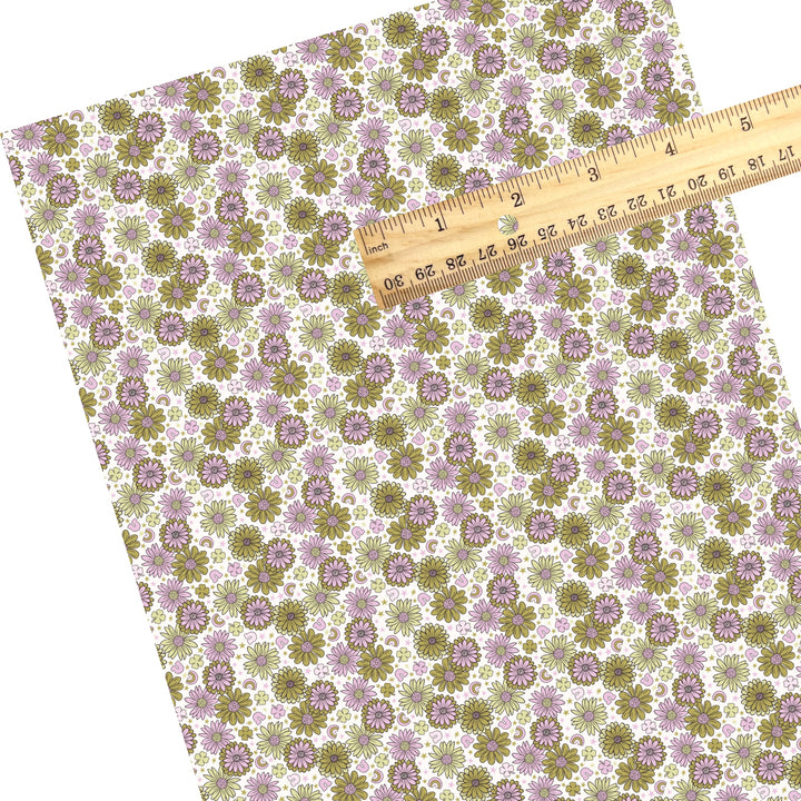 These holiday faux leather sheets contain the following design elements: green and purple flowers. Our CPSIA compliant faux leather sheets or rolls can be used for all types of crafting projects.