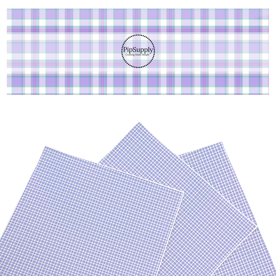 These spring themed faux leather sheets contain the following design elements: purple spring tartan pattern. Our CPSIA compliant faux leather sheets or rolls can be used for all types of crafting projects.