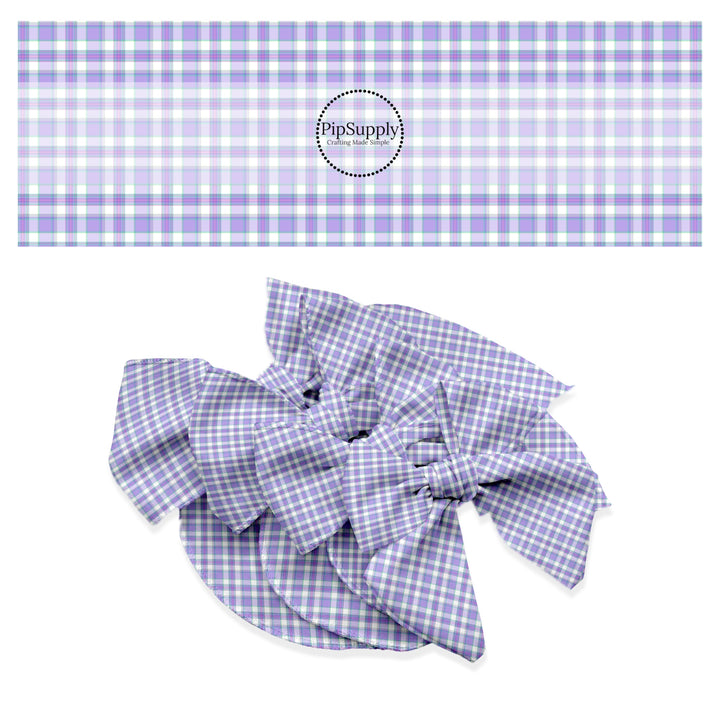 These spring themed no sew bow strips can be easily tied and attached to a clip for a finished hair bow. These festive bow strips are great for personal use or to sell. These bow strips feature the following design elements: purple spring tartan pattern.