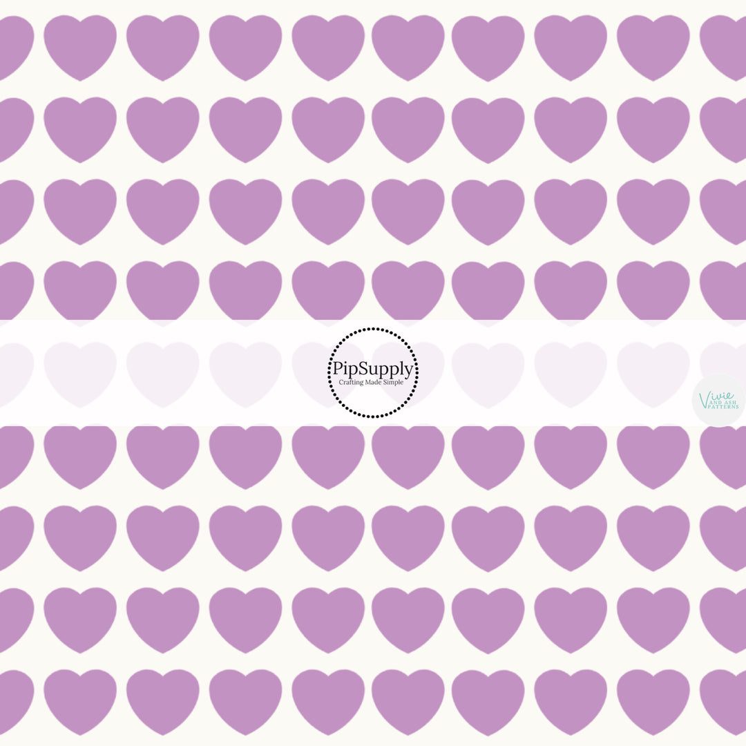 Big purple hearts on cream hair bow strips