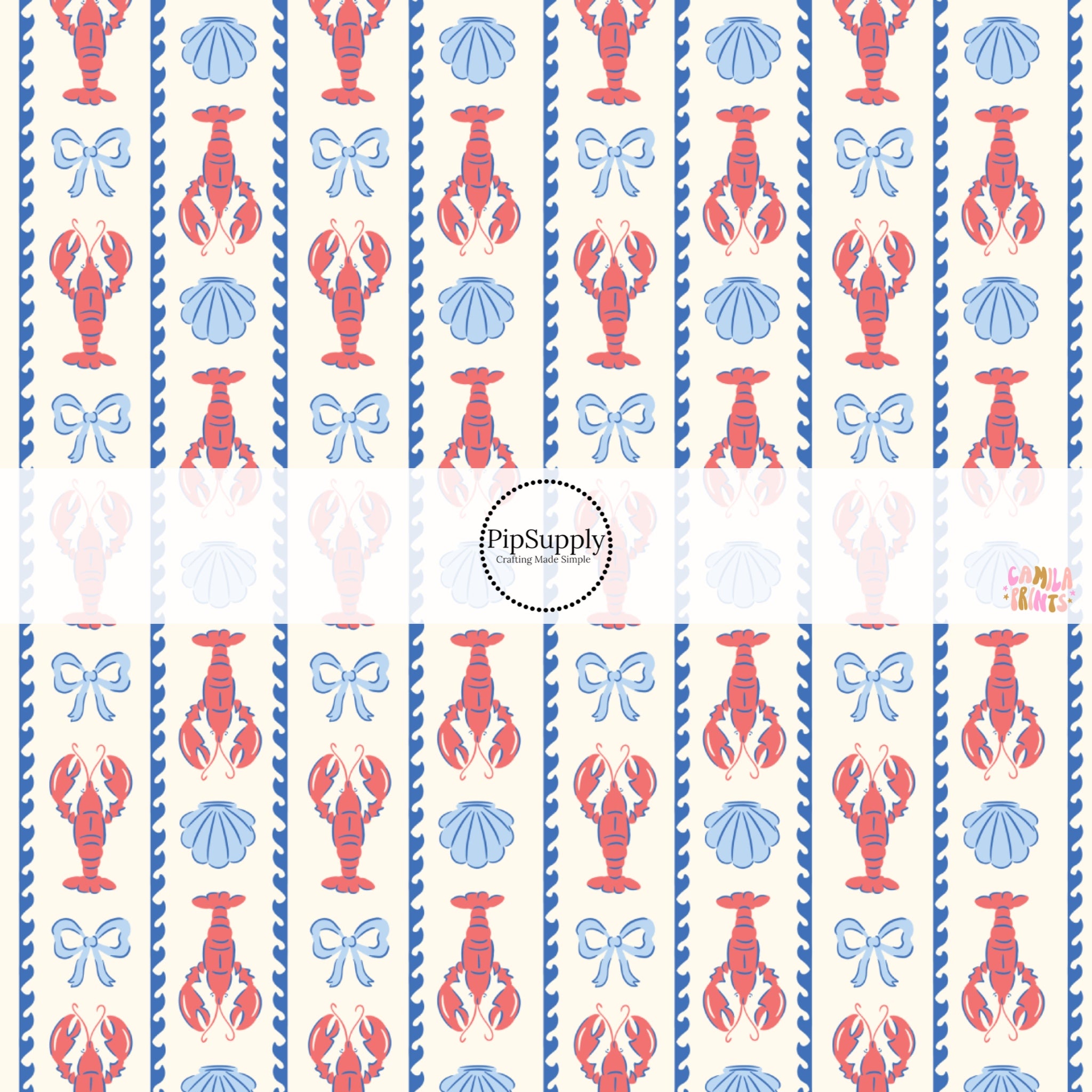 Lobster Shells Fabric By The Yard - Lobster Shell Stripe Fabric By The ...