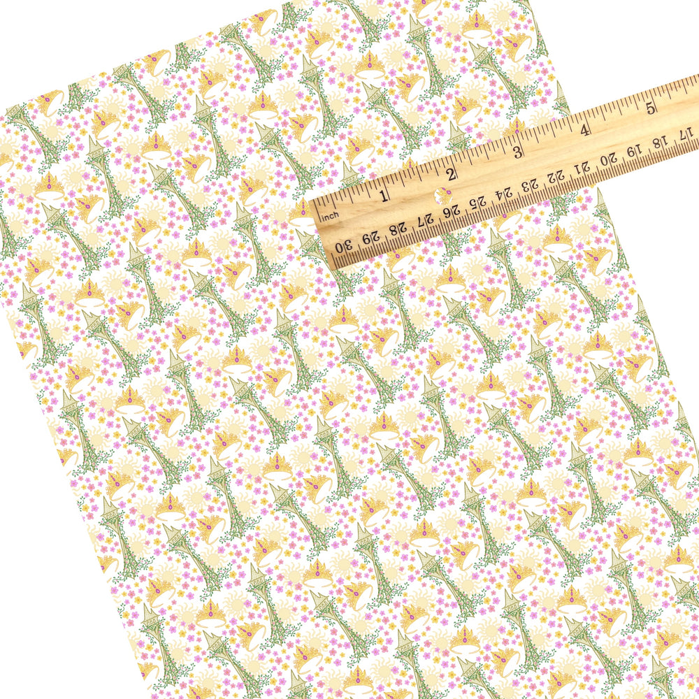 These magical princess themed faux leather sheets contain the following design elements: crowns, suns, and flowers. Our CPSIA compliant faux leather sheets or rolls can be used for all types of crafting projects.