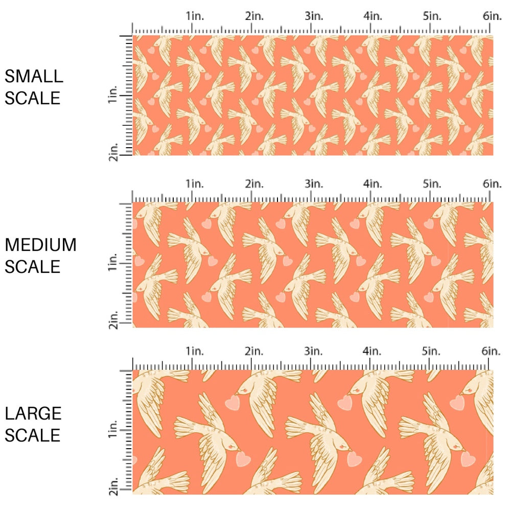 This holiday fabric by the yard features love doves on coral. This festive pattern fabric can be used for all your sewing and crafting needs!