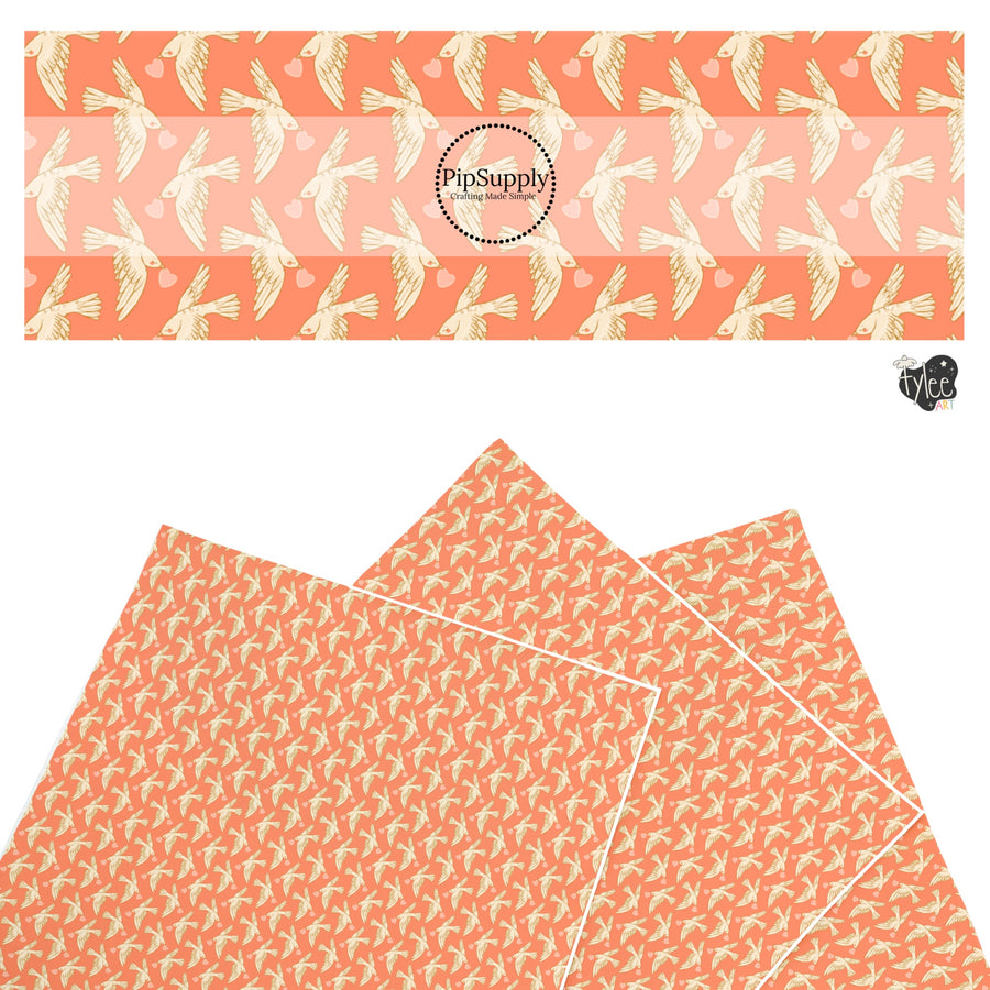 These holiday faux leather sheets contain the following design elements: love doves on coral. Our CPSIA compliant faux leather sheets or rolls can be used for all types of crafting projects.