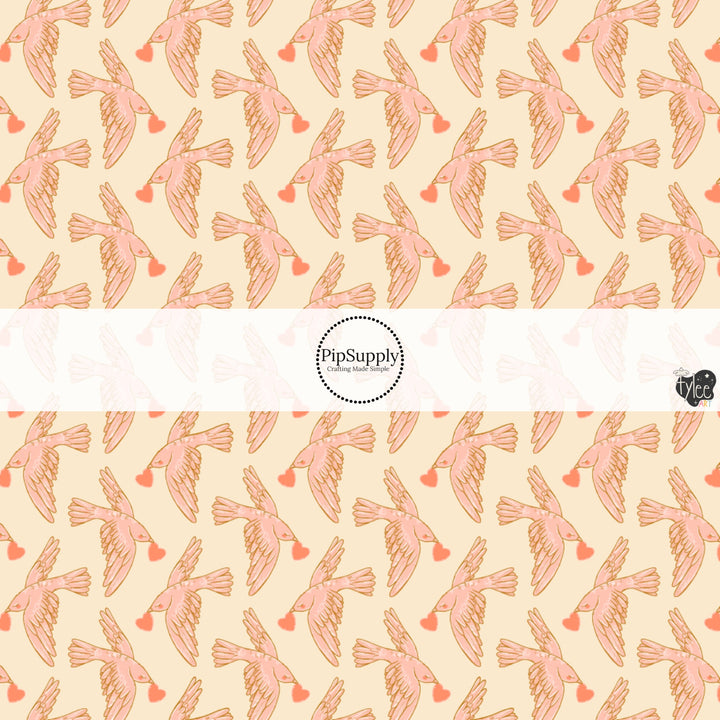 This holiday fabric by the yard features love doves on cream. This festive pattern fabric can be used for all your sewing and crafting needs!