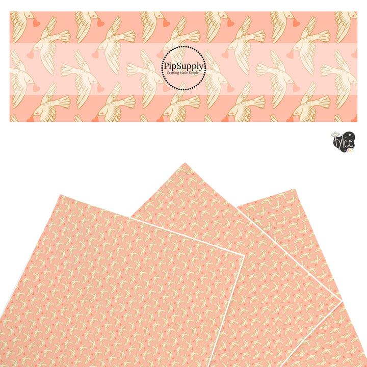 These holiday faux leather sheets contain the following design elements: love doves on pink. Our CPSIA compliant faux leather sheets or rolls can be used for all types of crafting projects.