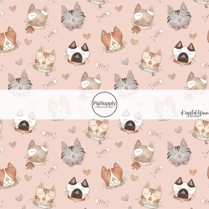 This Valentine's Day themed fabric by the yard features cats and hearts on pink. This fun pattern fabric can be used for all your sewing and crafting needs!