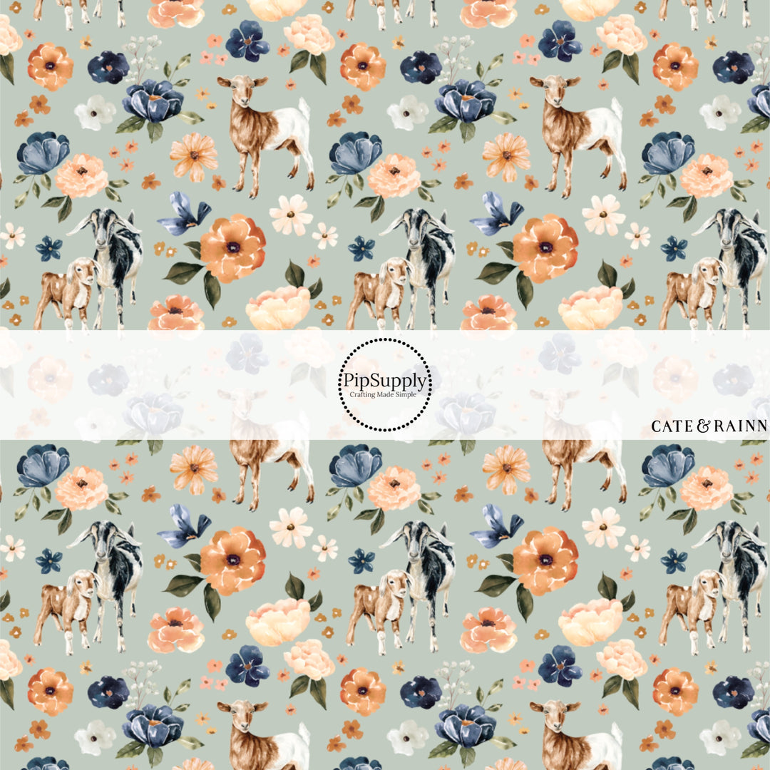 These spring and summer pattern fabric by the yard features farm and meadow goats. This fun fabric can be used for all your sewing and crafting needs!