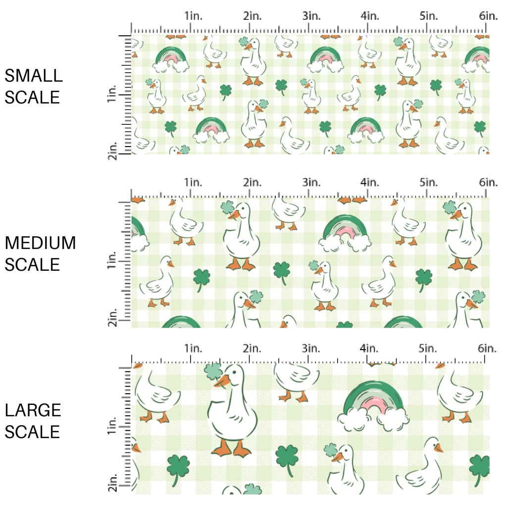 This holiday fabric by the yard features ducks and rainbows on light green and cream checkers. This festive pattern fabric can be used for all your sewing and crafting needs!
