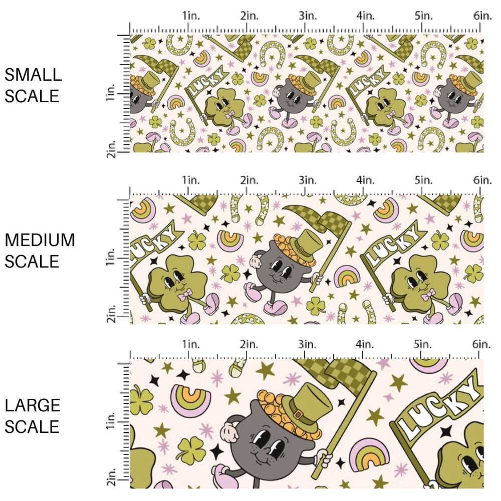 This holiday fabric by the yard features shamrocks, clovers, and smiles. This festive pattern fabric can be used for all your sewing and crafting needs!