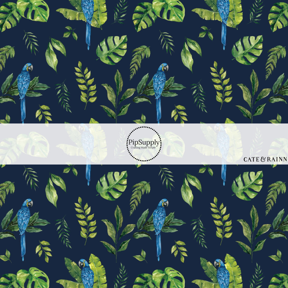 These jungle pattern fabric by the yard features tropical jungle macaw. This fun fabric can be used for all your sewing and crafting needs!