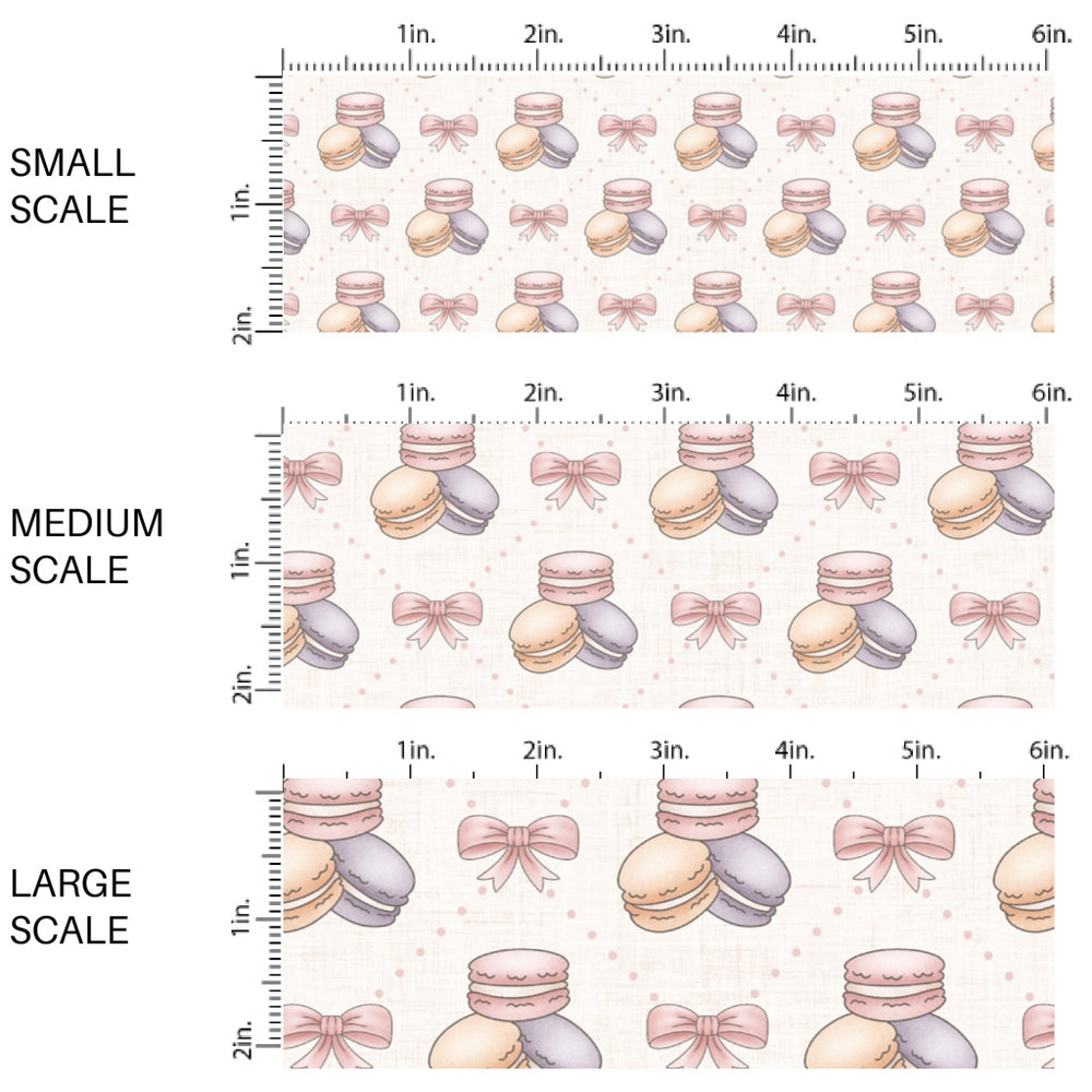 This Easter fabric by the yard features pink bows and pastel macaroons. This fun pattern fabric can be used for all your sewing and crafting needs!