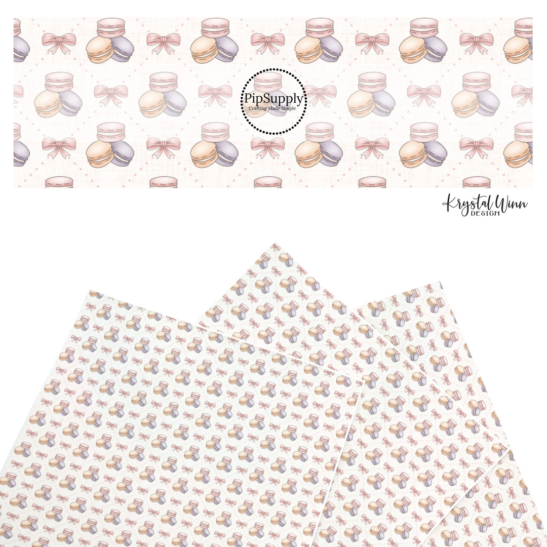 These Easter themed faux leather sheets contain the following design elements: pastel macaroons and pink bows. Our CPSIA compliant faux leather sheets or rolls can be used for all types of crafting projects.