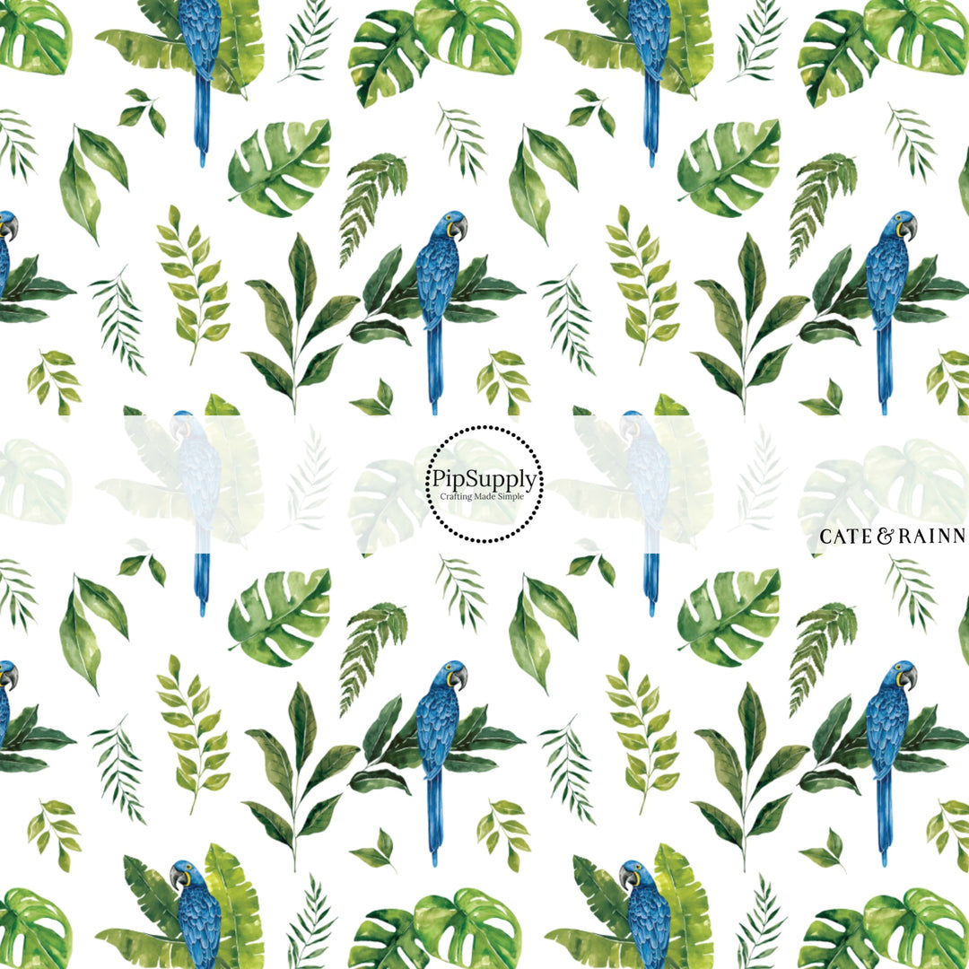 These jungle pattern fabric by the yard features tropical jungle macaw. This fun fabric can be used for all your sewing and crafting needs!