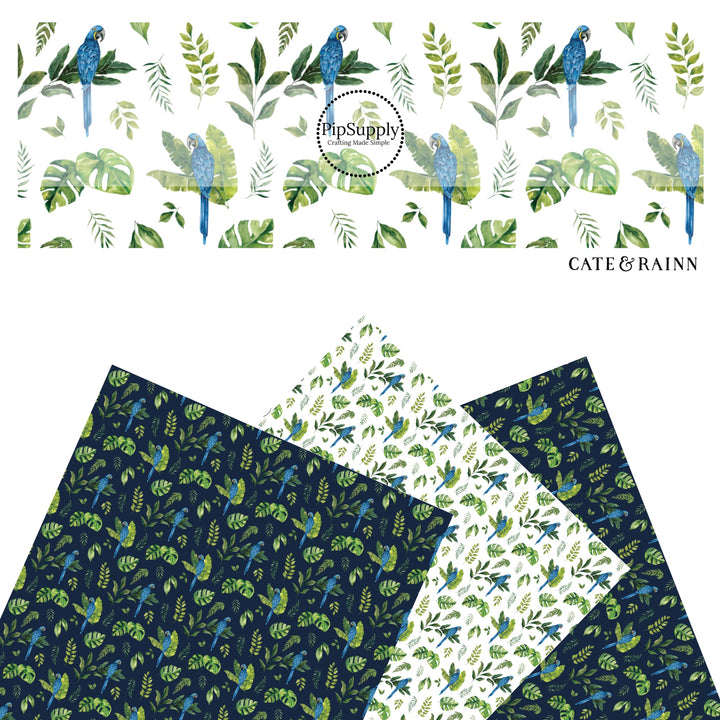 These jungle pattern faux leather sheets contain the following design elements: tropical jungle macaw. Our CPSIA compliant faux leather sheets or rolls can be used for all types of crafting projects.