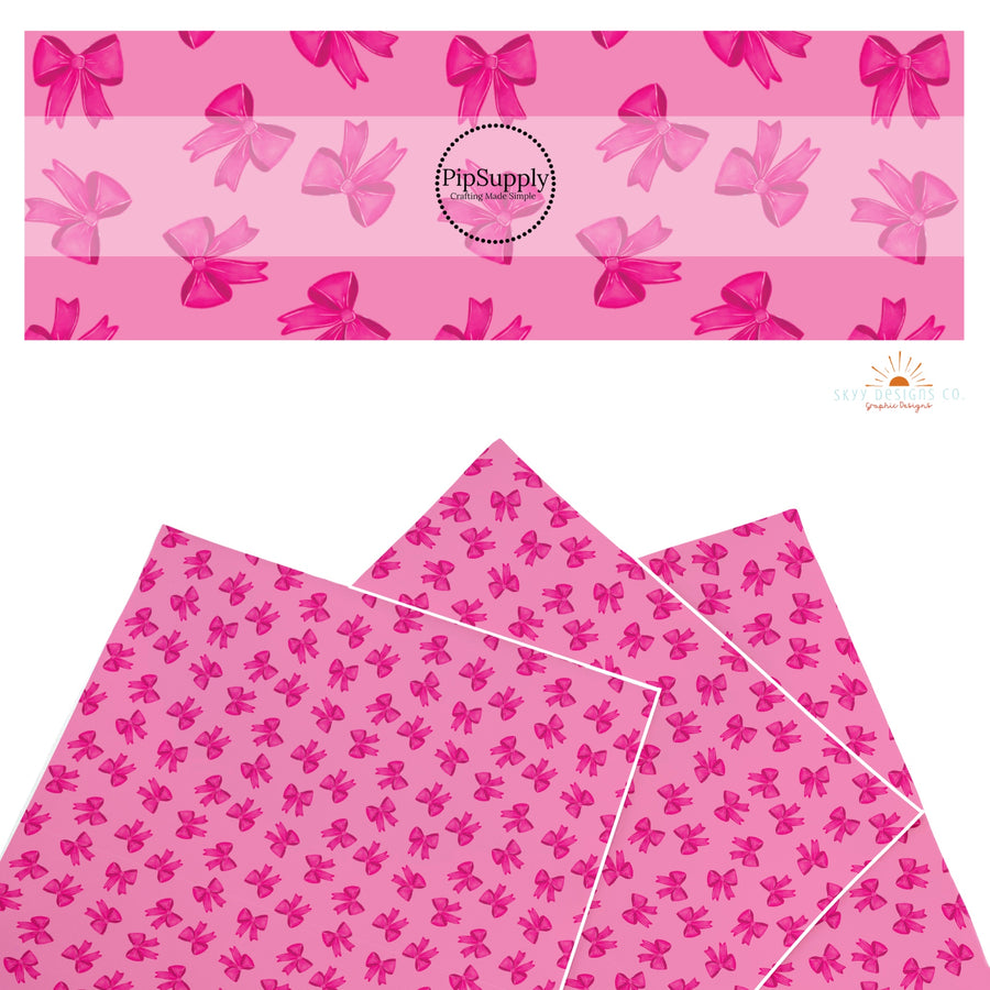 These holiday faux leather sheets contain the following design elements: pink bows on pink. Our CPSIA compliant faux leather sheets or rolls can be used for all types of crafting projects.